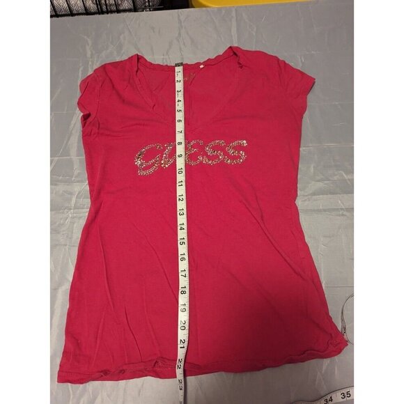 Vintage Y2K Sequin Guess Women's Size Medium Pink Shirt - Picture 9 of 10